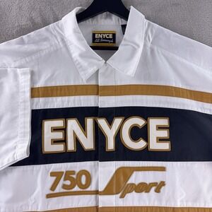 ENYCE Button Down Shirt Mens Size XL White Gold Logo 750 Sport Short Sleeve Y2K